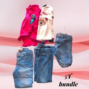 Girls' Pink Dress & Bear Tee with Denim Jeans Bundle - Size 5T